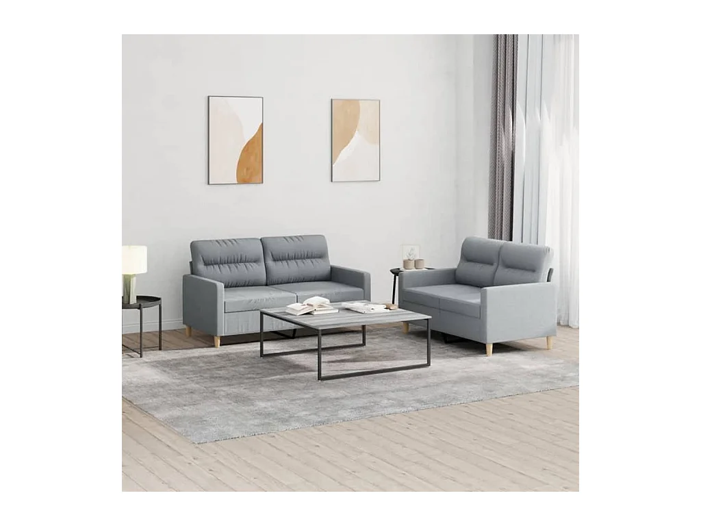 Ensemble de canapés 2 pcs avec coussins Gris clair Tissu