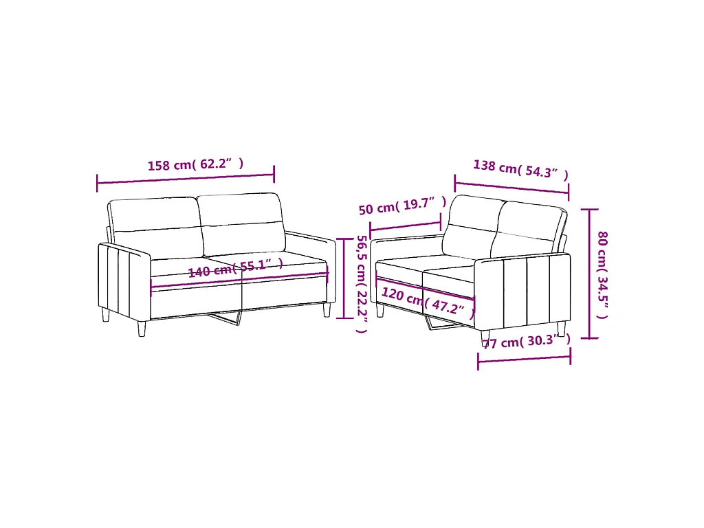 Ensemble de canapés 2 pcs avec coussins Gris clair Tissu