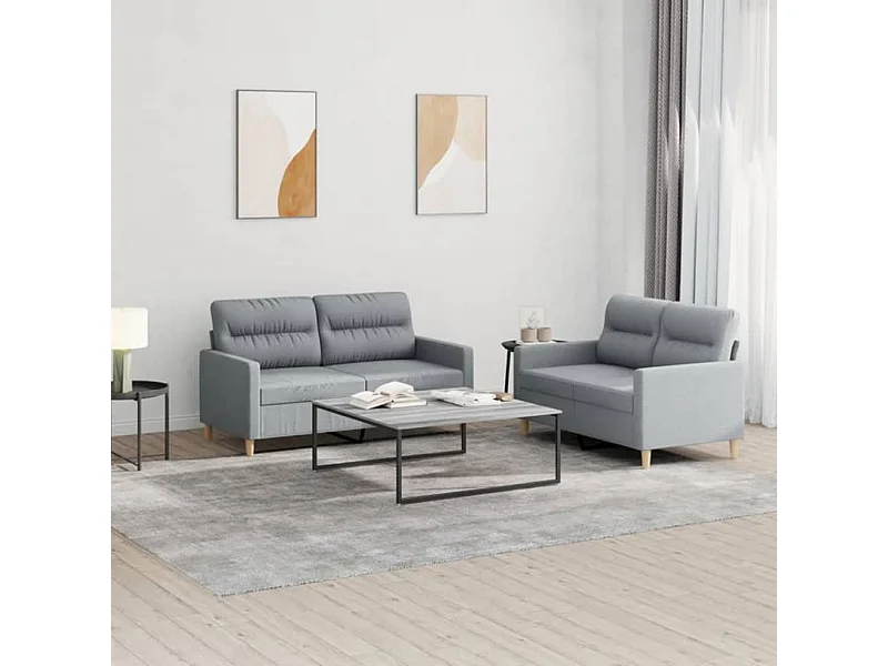 Ensemble de canapés 2 pcs avec coussins Gris clair Tissu