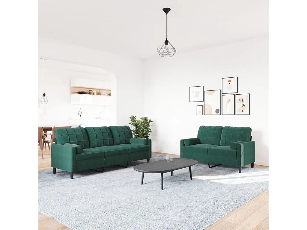 Conjunto de sofá de 2 piezas con cojines y almohadones de terciopelo