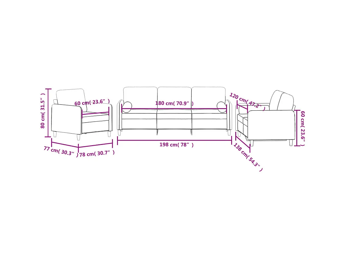 Conjunto de sofá de 3 piezas con cojines de terciopelo negro
