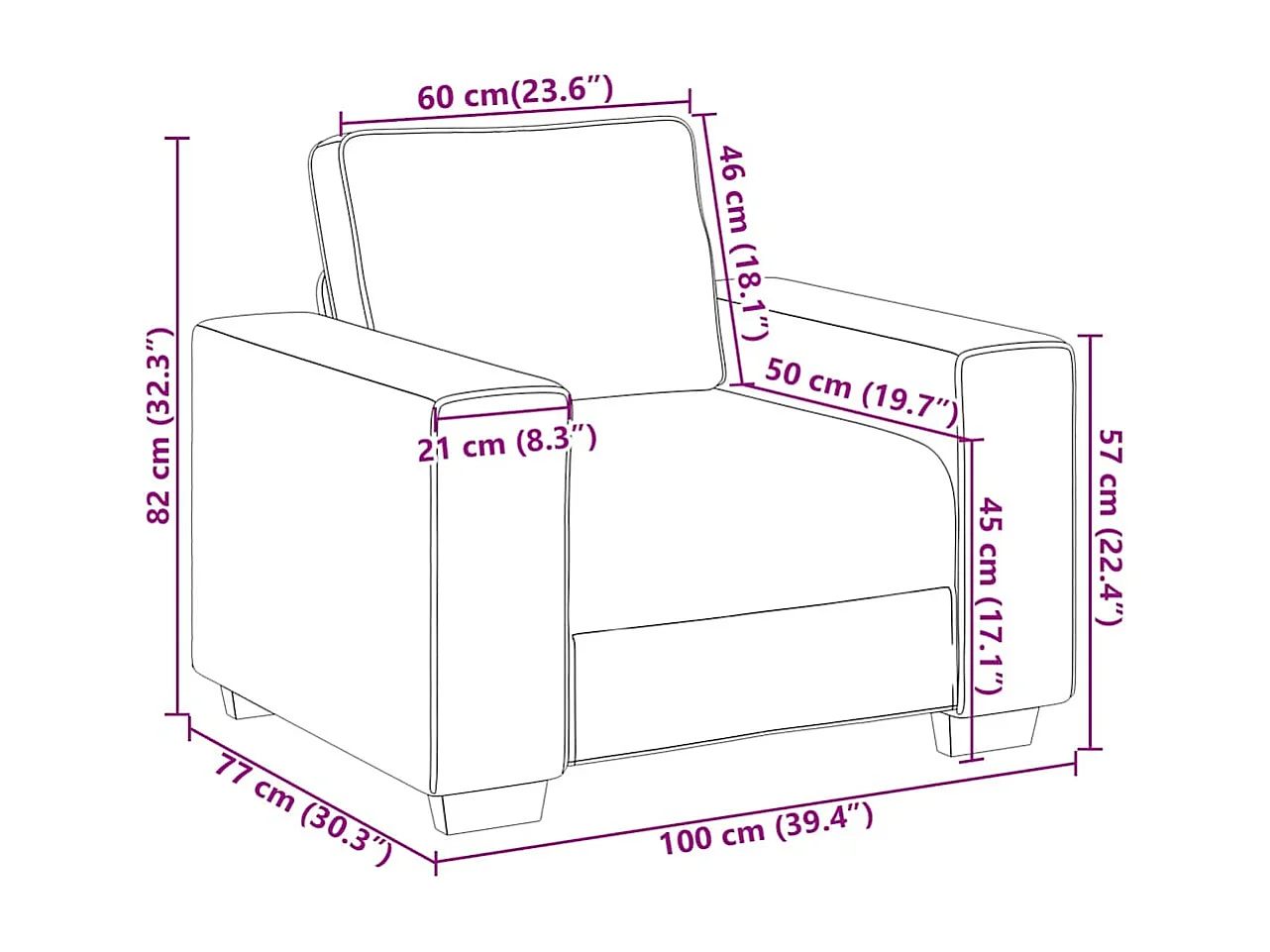 Fauteuil gris clair 60 cm tissu