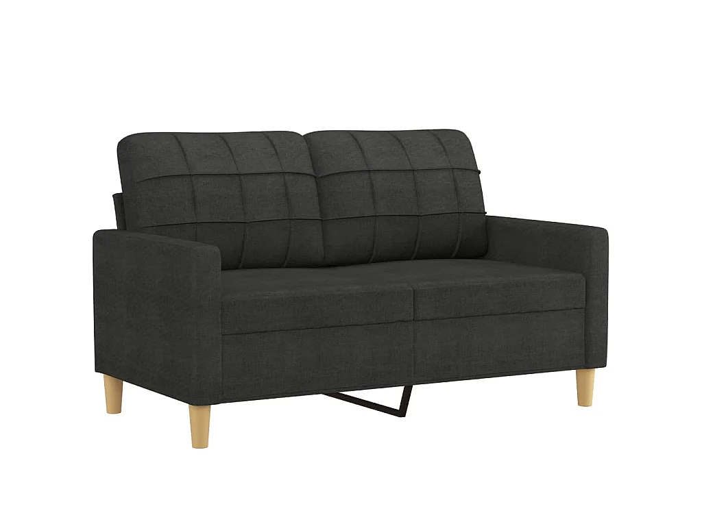 2-teiliges Sofaset mit Kissen, schwarzer Stoff