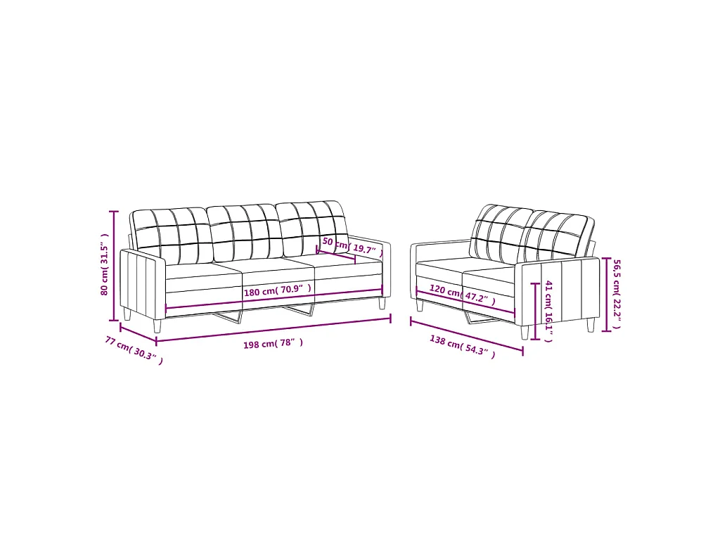 2-teiliges Sofaset mit Kissen, schwarzer Stoff