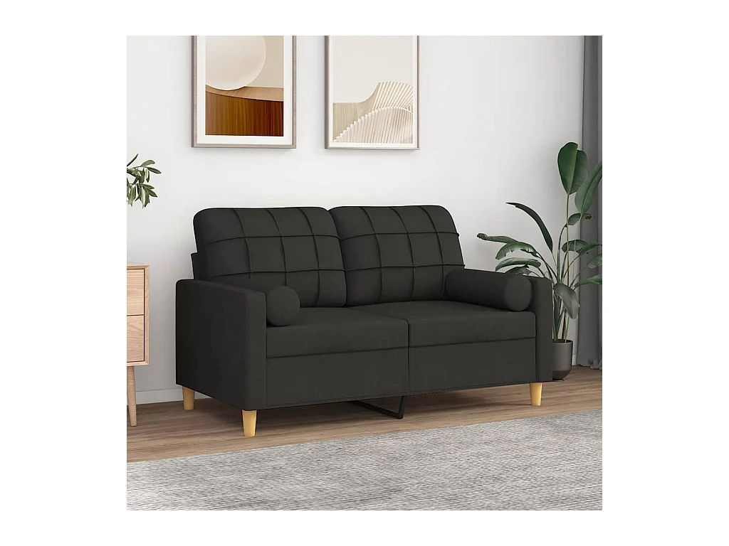 Sofá de 2 plazas con cojines decorativos tela negra 120 cm