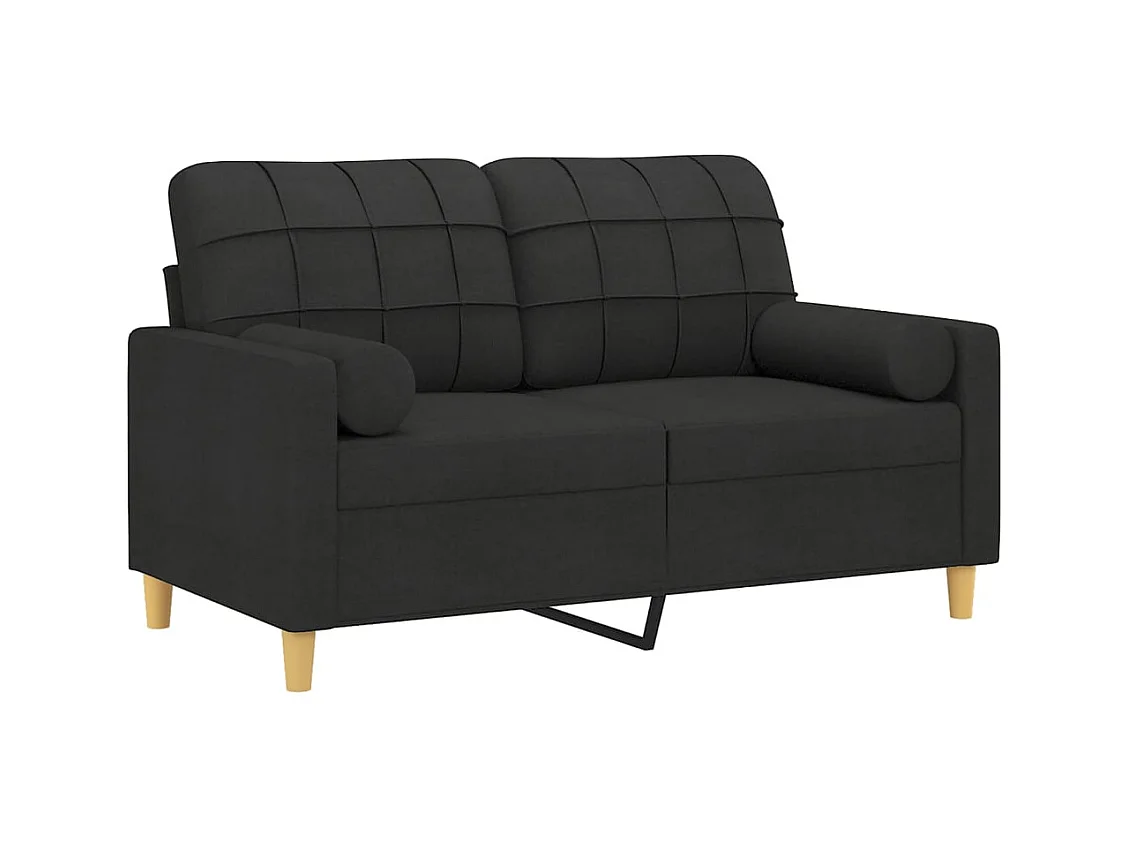 Sofá de 2 plazas con cojines decorativos tela negra 120 cm