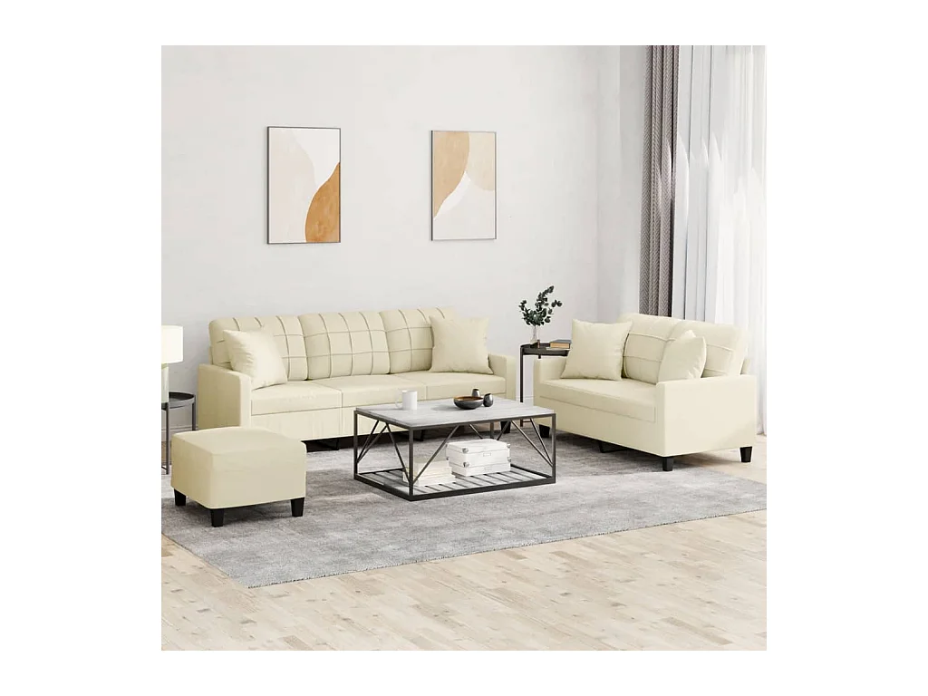 3-delige bankstel met crèmekleurige kunstleren kussens