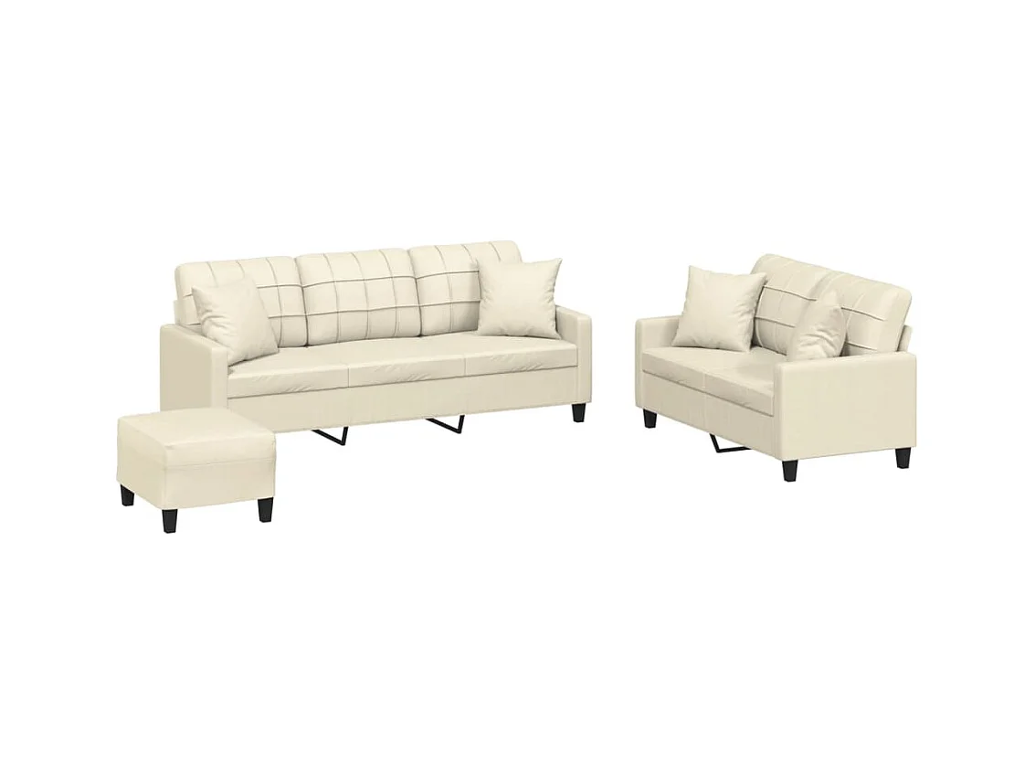 3-delige bankstel met crèmekleurige kunstleren kussens