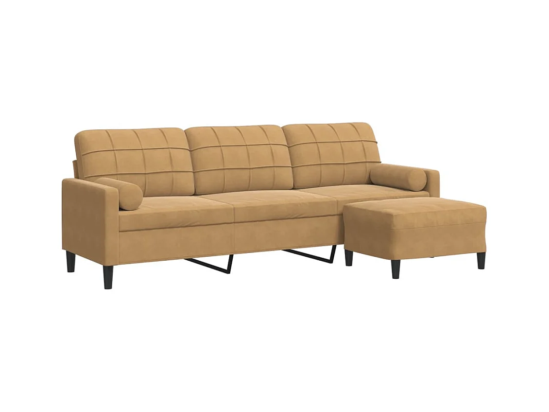 Divano 3 posti con poggiapiedi Marrone 210 cm Velluto