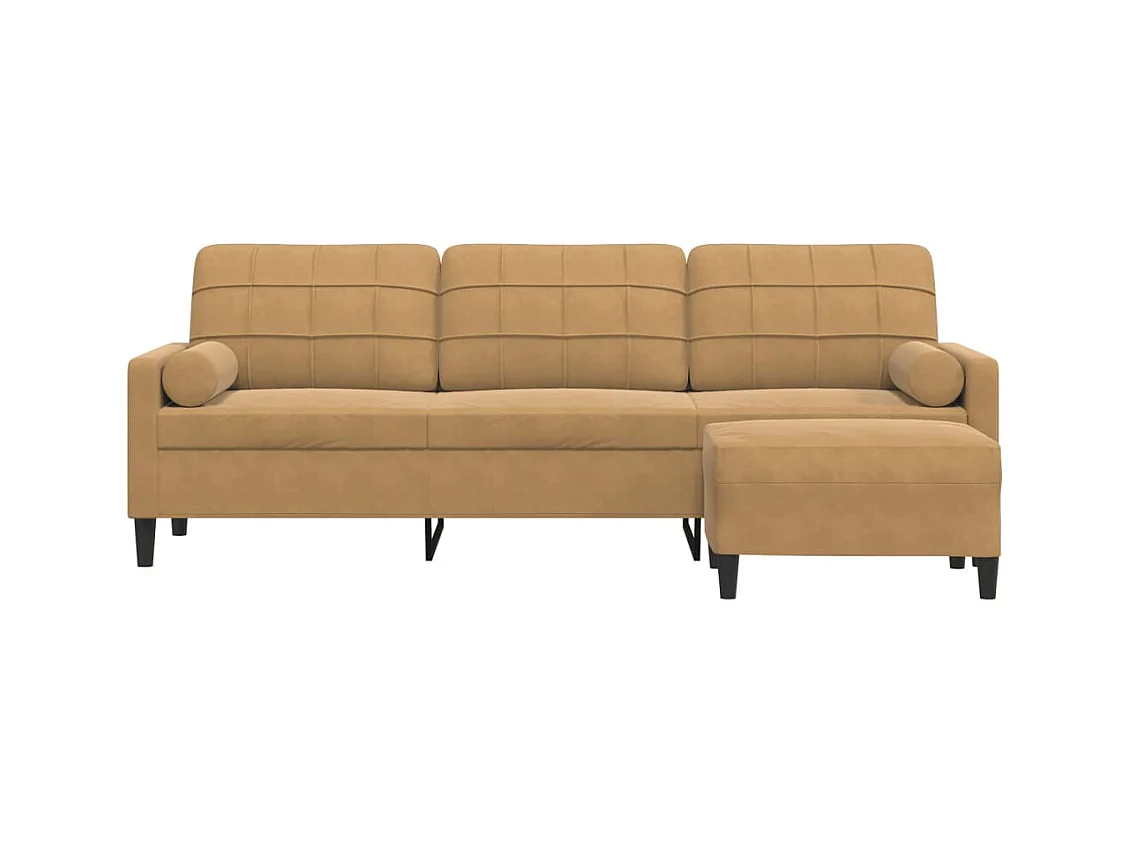 Divano 3 posti con poggiapiedi Marrone 210 cm Velluto