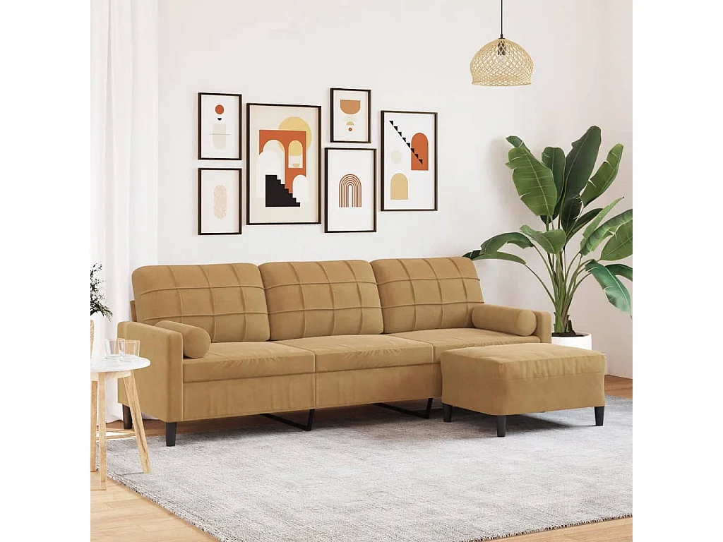 Canapé à 3 places avec repose-pieds Marron 210 cm Velours