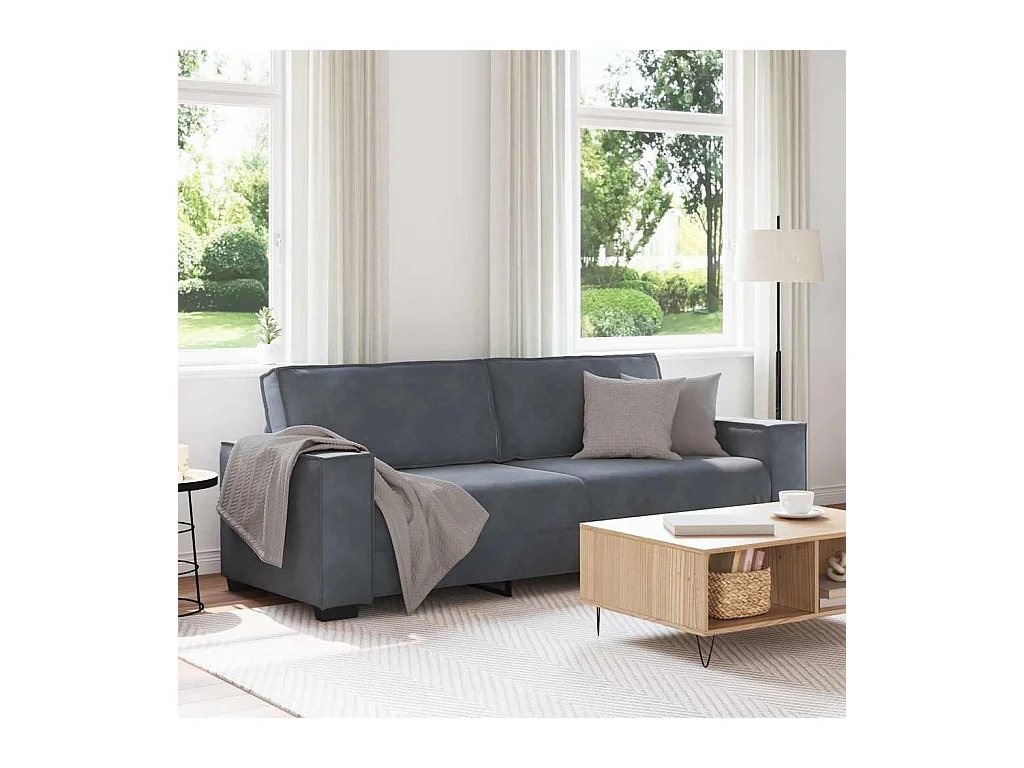 Divano 3 posti Grigio scuro 180 cm Velluto