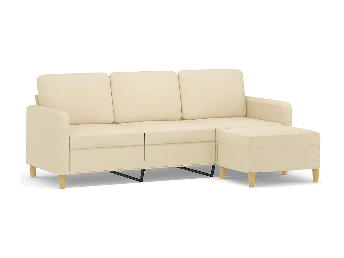 Sofá de 3 plazas con reposapiés de tela color crema de 180 cm