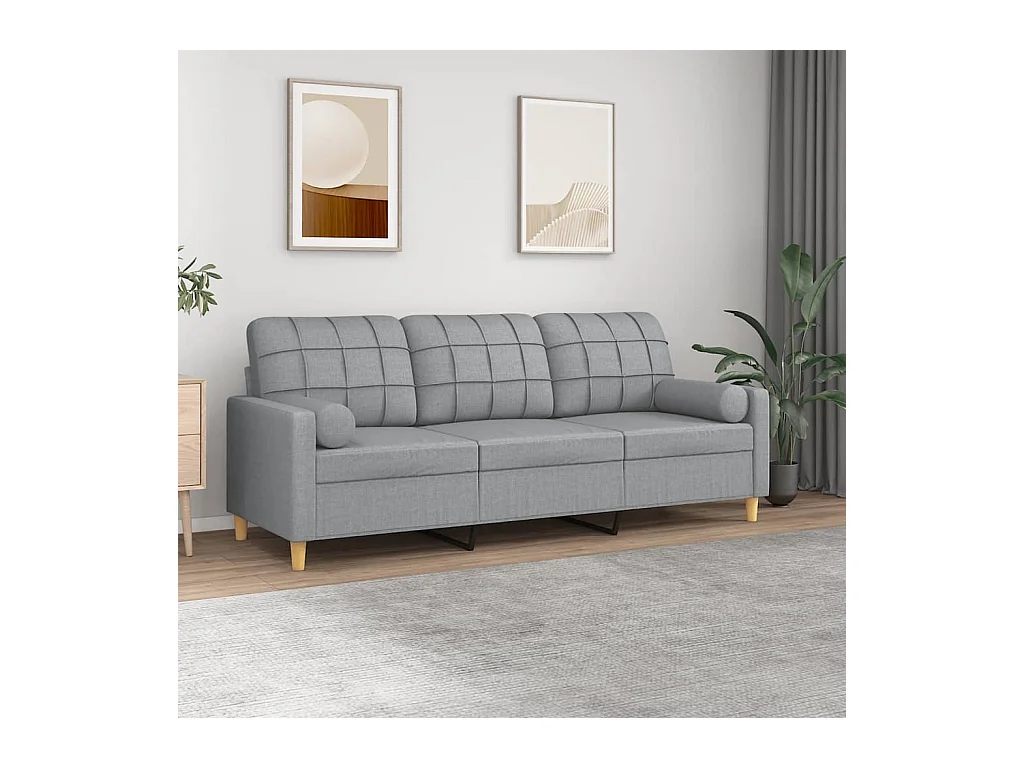 Canapé 3 places avec oreillers gris clair 180 cm tissu
