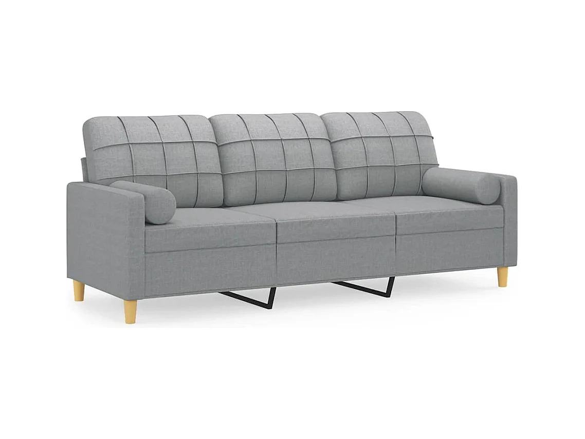 Canapé 3 places avec oreillers gris clair 180 cm tissu