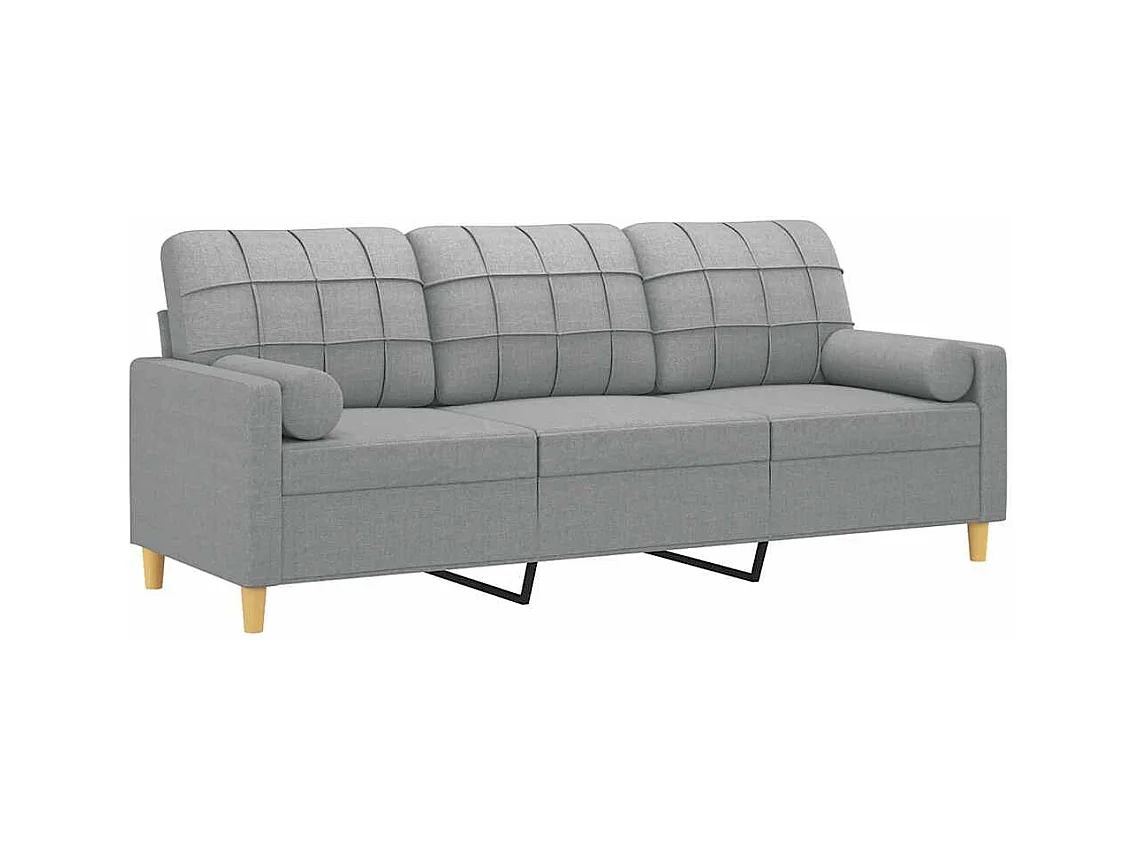 Canapé 3 places avec oreillers gris clair 180 cm tissu