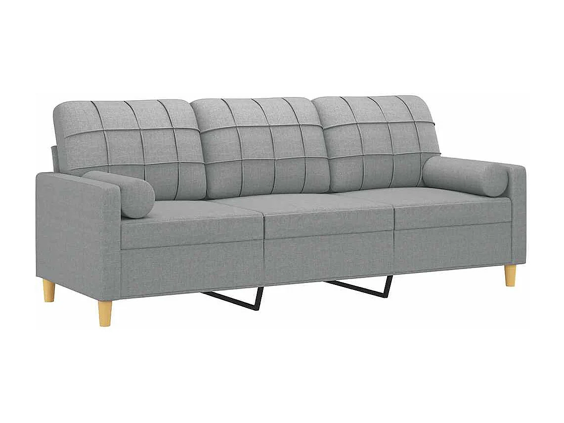 Canapé 3 places avec oreillers gris clair 180 cm tissu