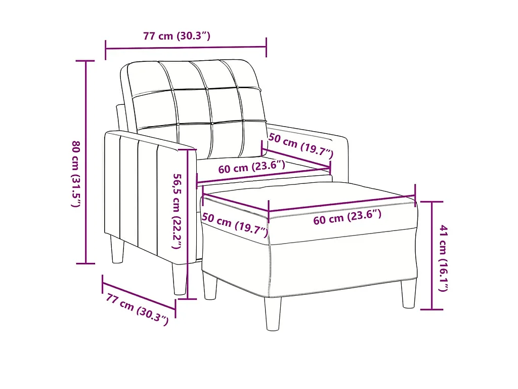 Poltrona con poggiapiedi Blu 60 cm Velluto