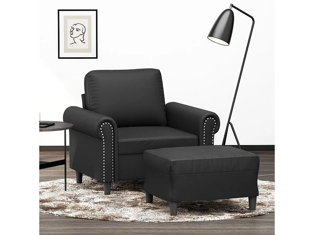Sessel mit Fußstütze Schwarz 60 cm Kunstleder