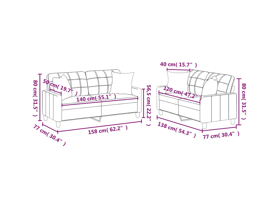 Conjunto de sofá de 2 piezas con cojines de piel sintética color crema