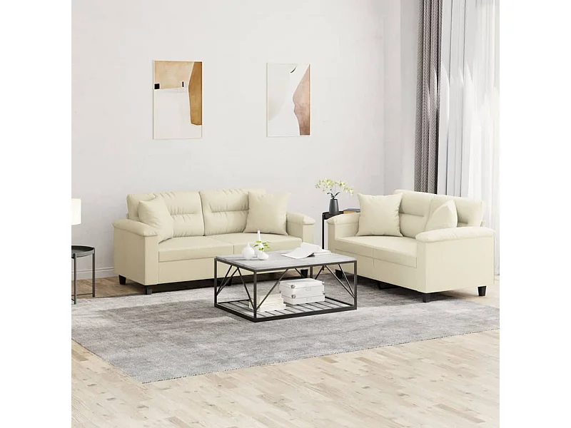 Conjunto de sofá de 2 piezas con cojines de piel sintética color crema