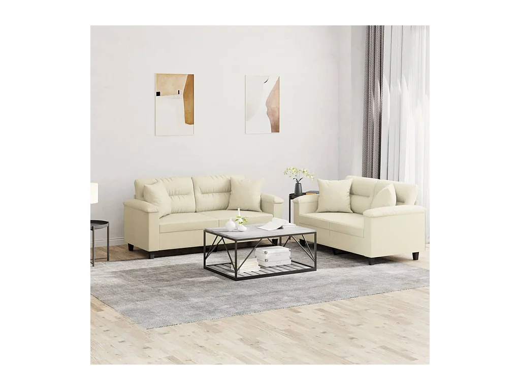 Conjunto de sofá de 2 piezas con cojines de piel sintética color crema