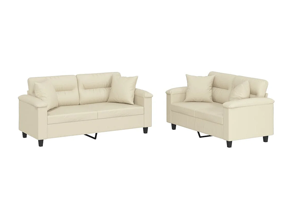 Set di divani 2 pezzi con cuscini in similpelle color crema