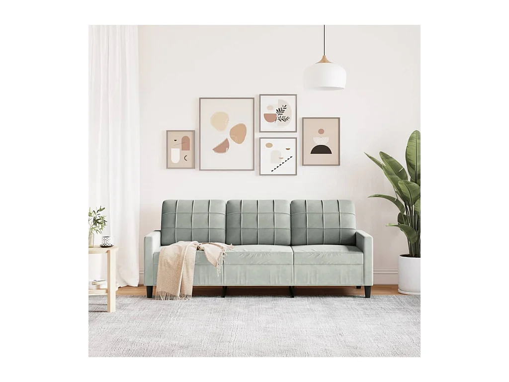 Divano 3 posti Grigio chiaro 180 cm Velluto
