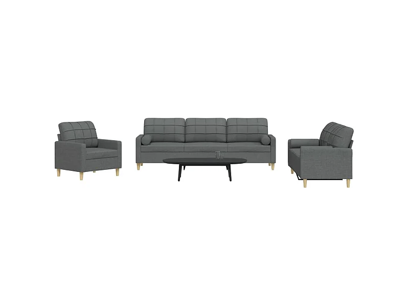 Conjunto de sofá de 3 piezas con cojines decorativos en tela gris oscuro