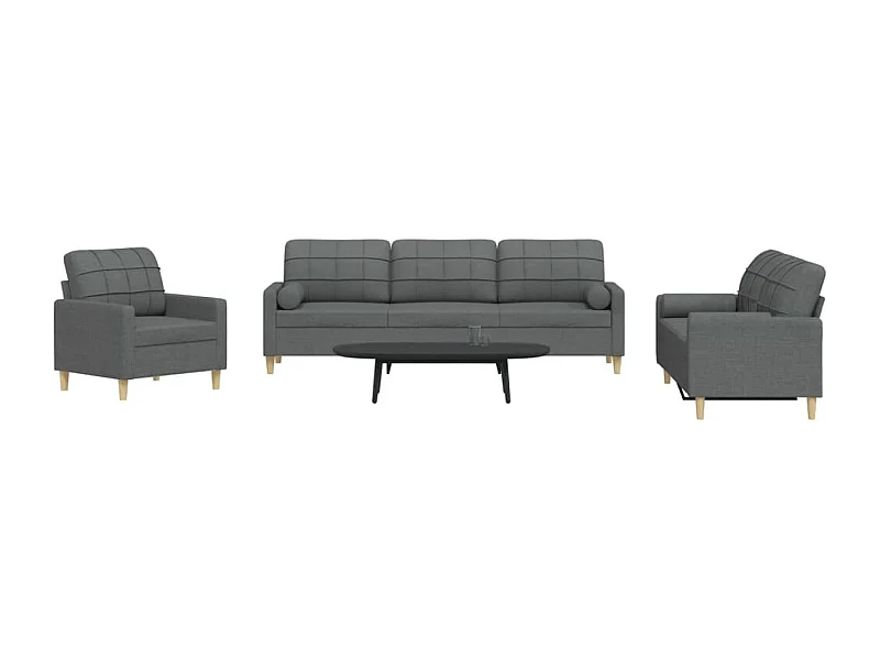 Conjunto de sofá de 3 piezas con cojines decorativos en tela gris oscuro