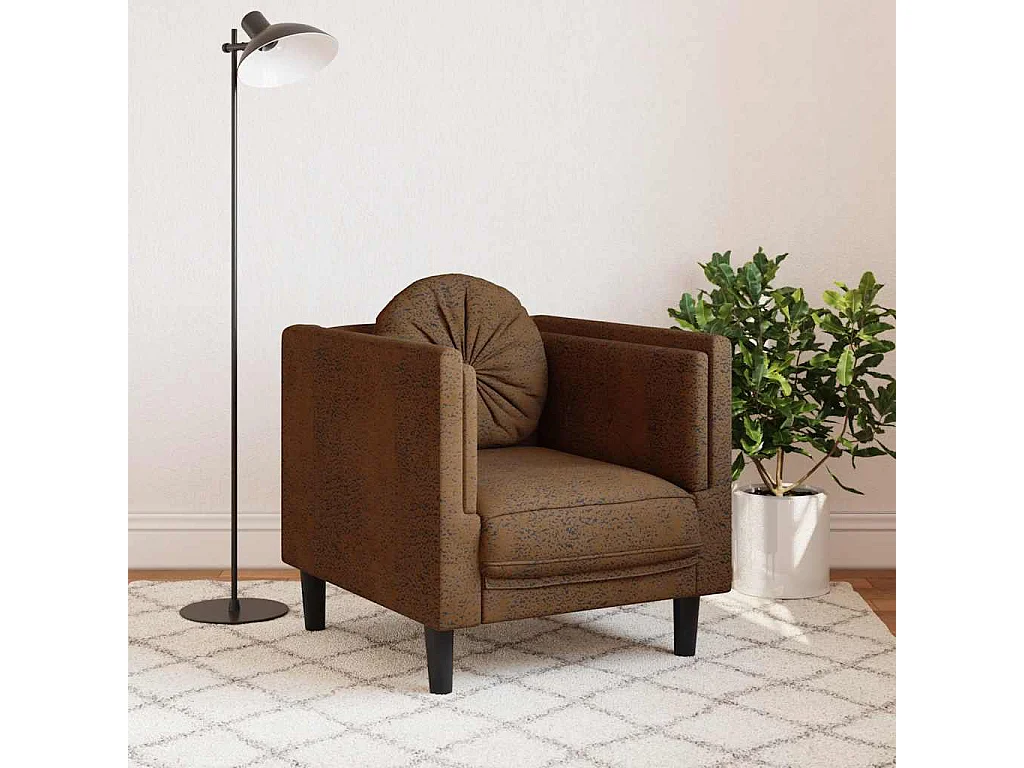 Sillón con cojín de piel sintética ante marrón