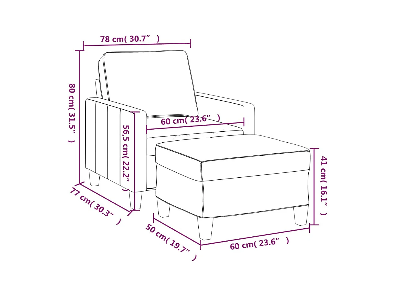 Fauteuil avec repose-pied Crème 60 cm Tissu