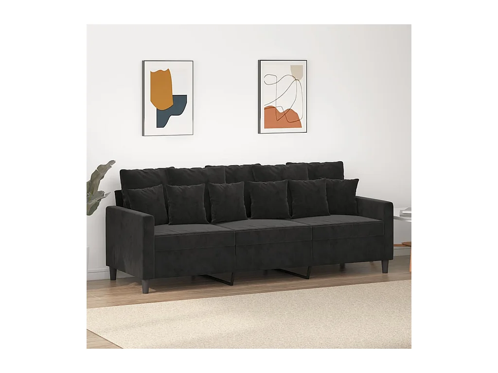 Sofá 3 plazas Terciopelo Negro 180 cm