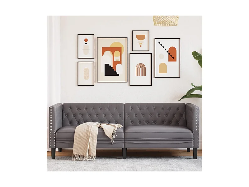 Sofá Chesterfield de 3 plazas en piel sintética gris