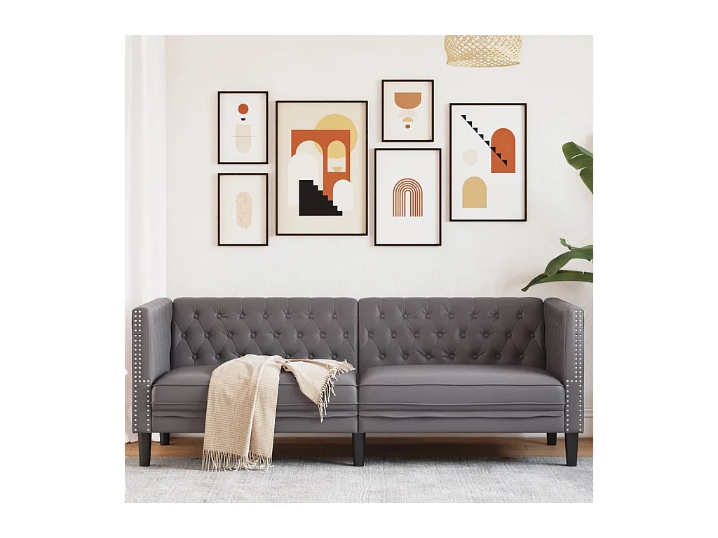 Divano Chesterfield a 3 posti in similpelle grigia