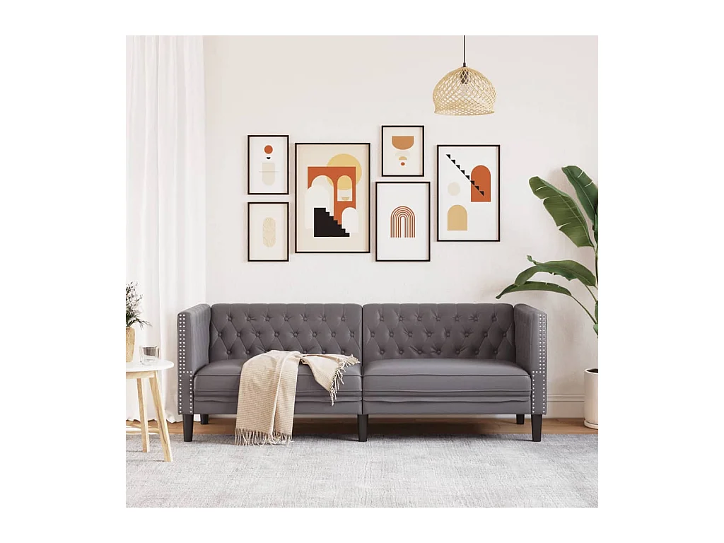 Divano Chesterfield a 3 posti in similpelle grigia