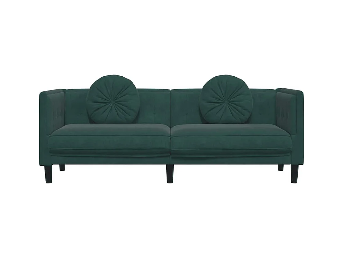 Donkergroene fluwelen 3-zitsbank met kussens