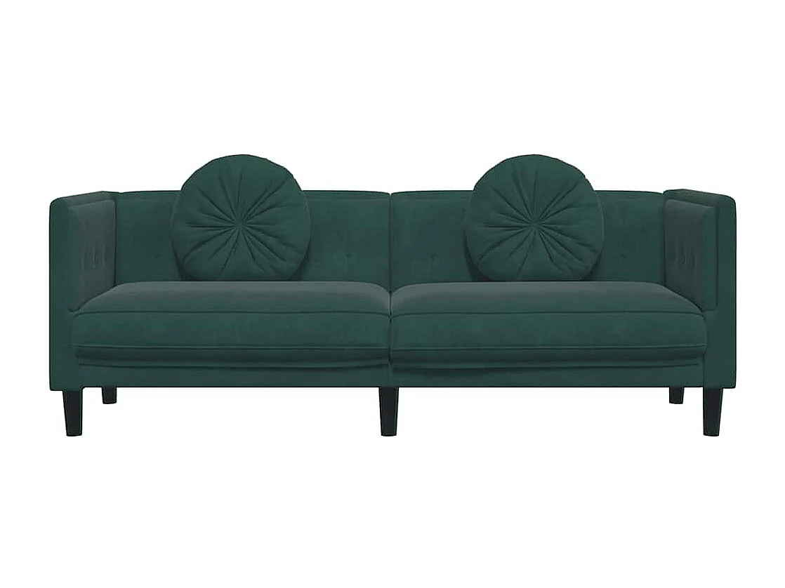 Sofá de 3 plazas de terciopelo verde oscuro con cojines