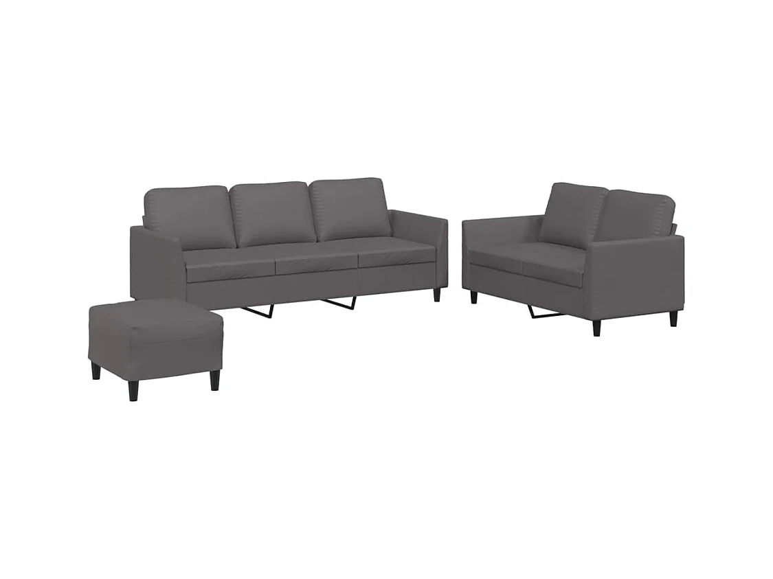 Set di divani 3 pezzi con cuscini in similpelle grigia
