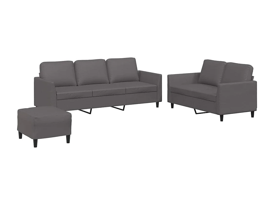 3-teiliges Sofaset mit Kissen Graues Kunstleder