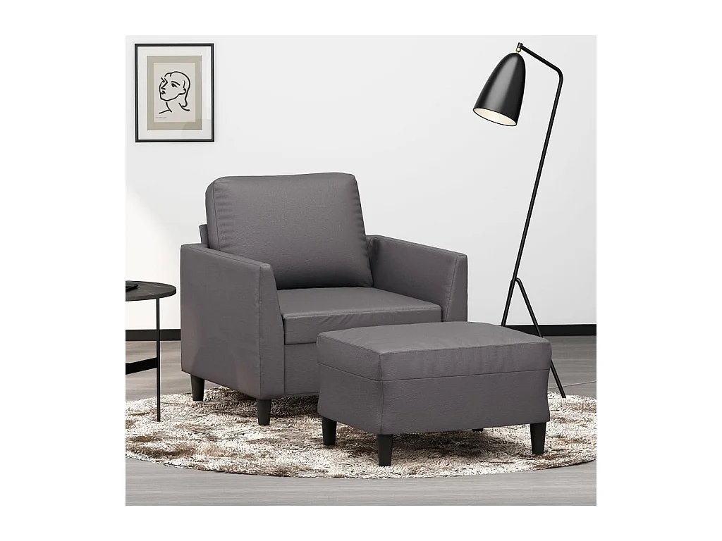 Fauteuil avec repose-pied Gris 60 cm Similicuir