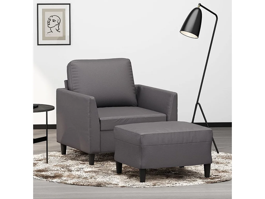 Sillón con reposapiés Gris 60 cm Piel sintética
