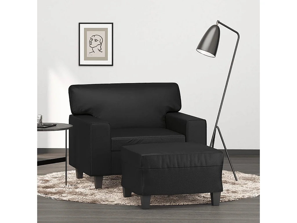 Fauteuil avec repose-pied Noir 60 cm Similicuir