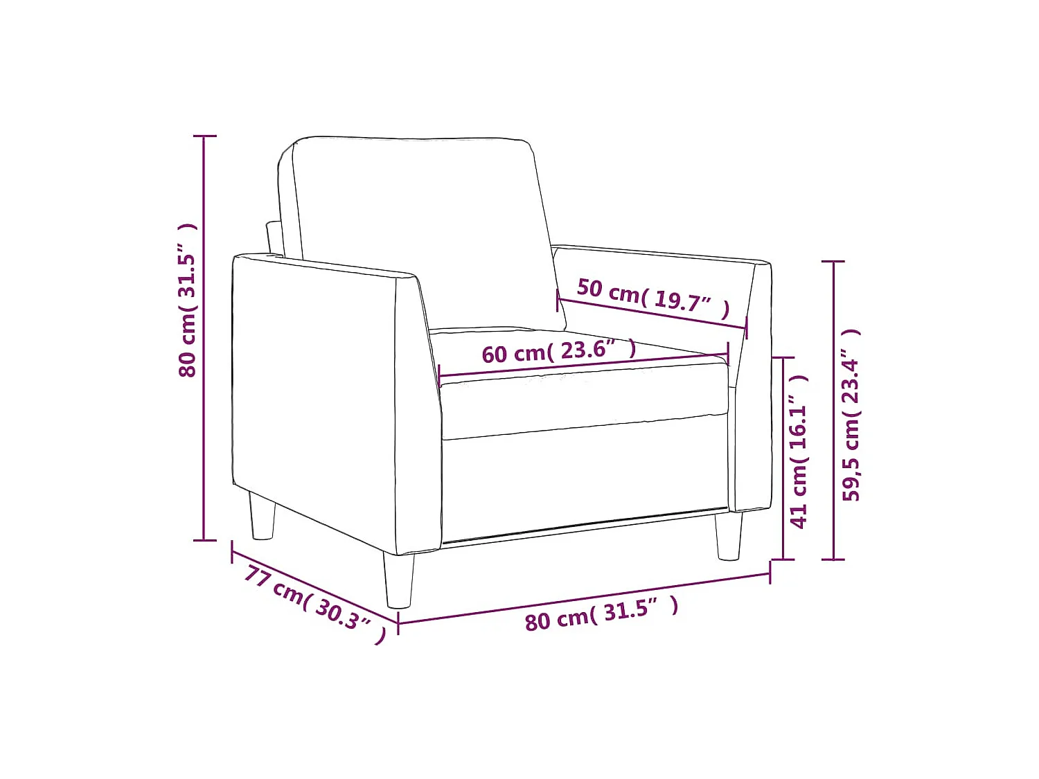 Fauteuil Gris 60 cm Similicuir