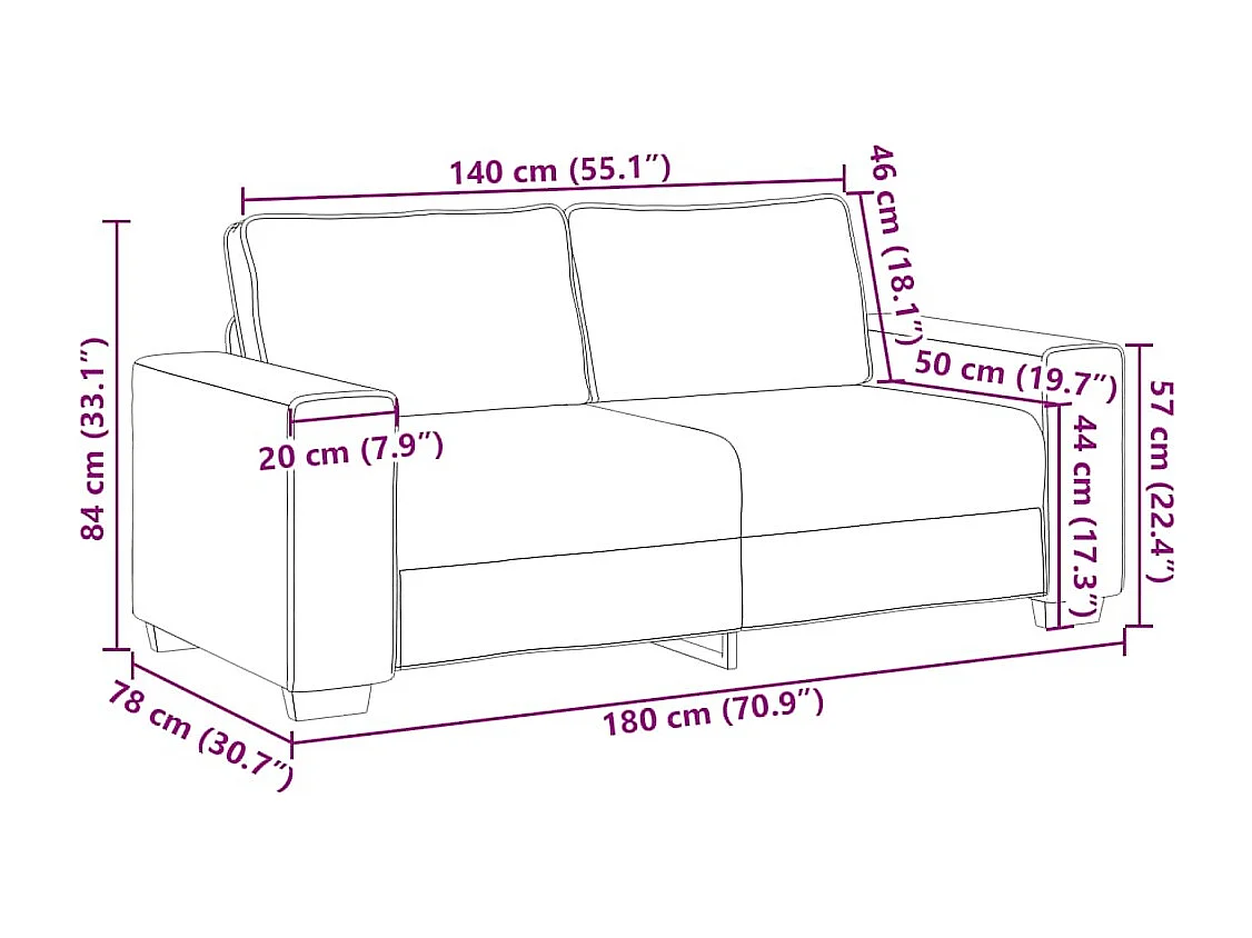 Sofá 2 plazas Gris claro 140 cm Tela