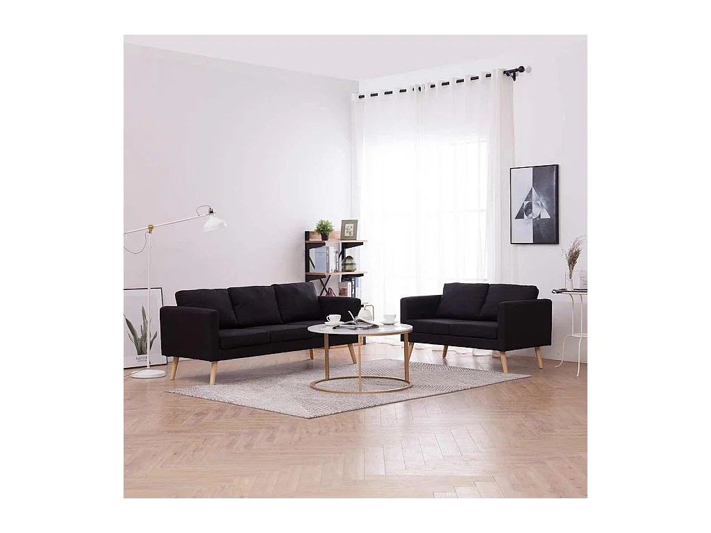 Conjunto de sofá de 2 piezas de tela negra