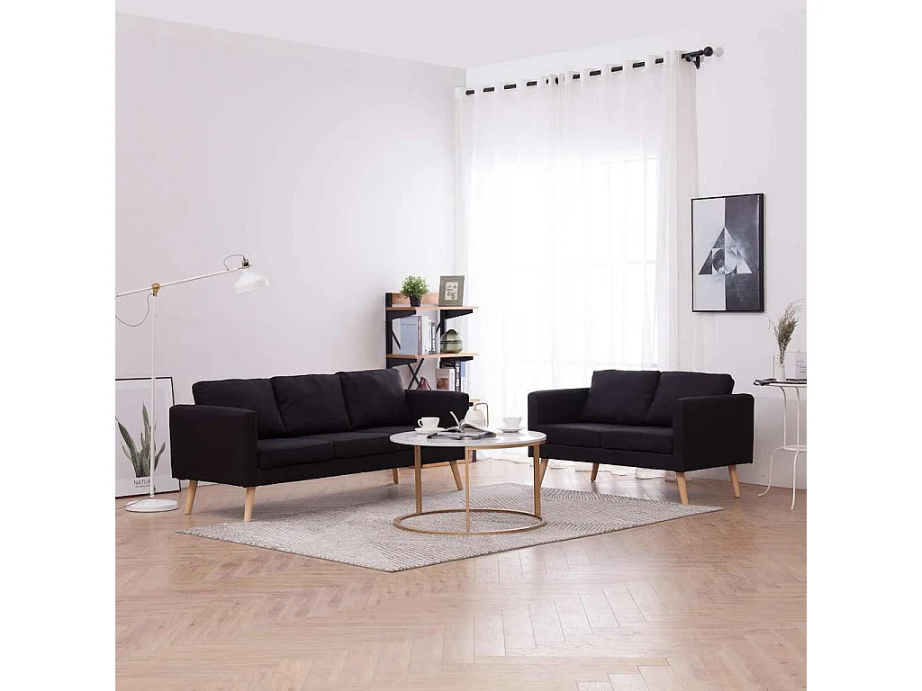 Conjunto de sofá de 2 piezas de tela negra