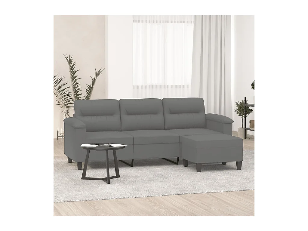 3-zitsbank met voetenbank, donkergrijs, 180 cm, microvezelstof