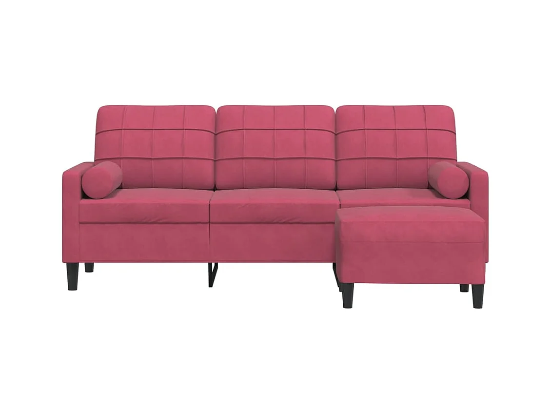 Divano 3 posti e poggiapiedi rosso bordeaux 180 cm Velluto