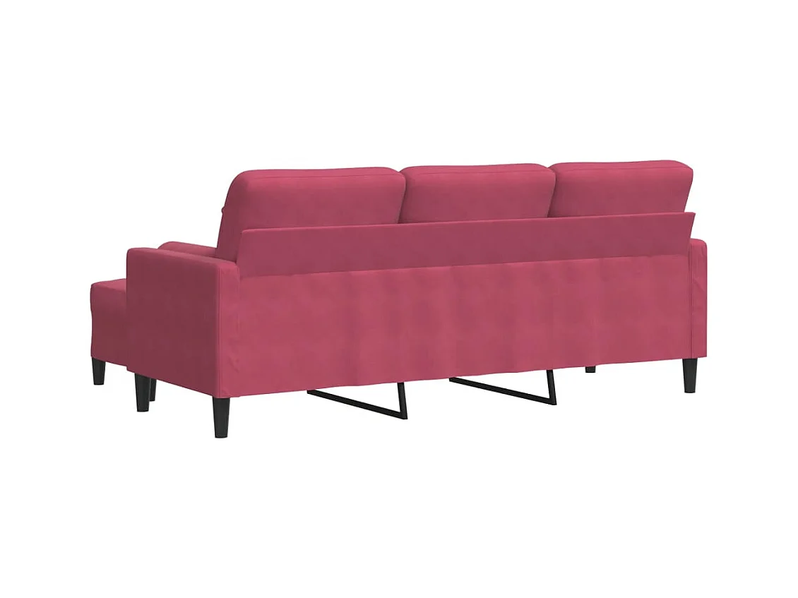 Divano 3 posti e poggiapiedi rosso bordeaux 180 cm Velluto